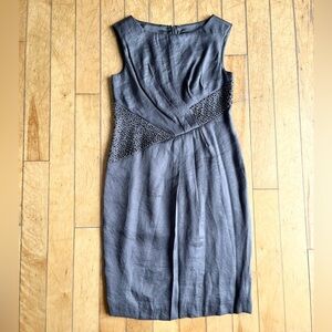 Adrianna Papell Charcoal Cocktail Dress – Beaded Detail, Boat Neckline Size 8